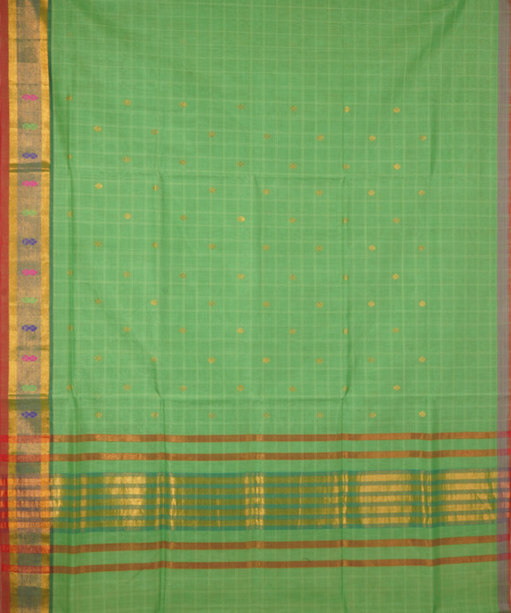 Light green hand woven cotton venkatagiri saree
