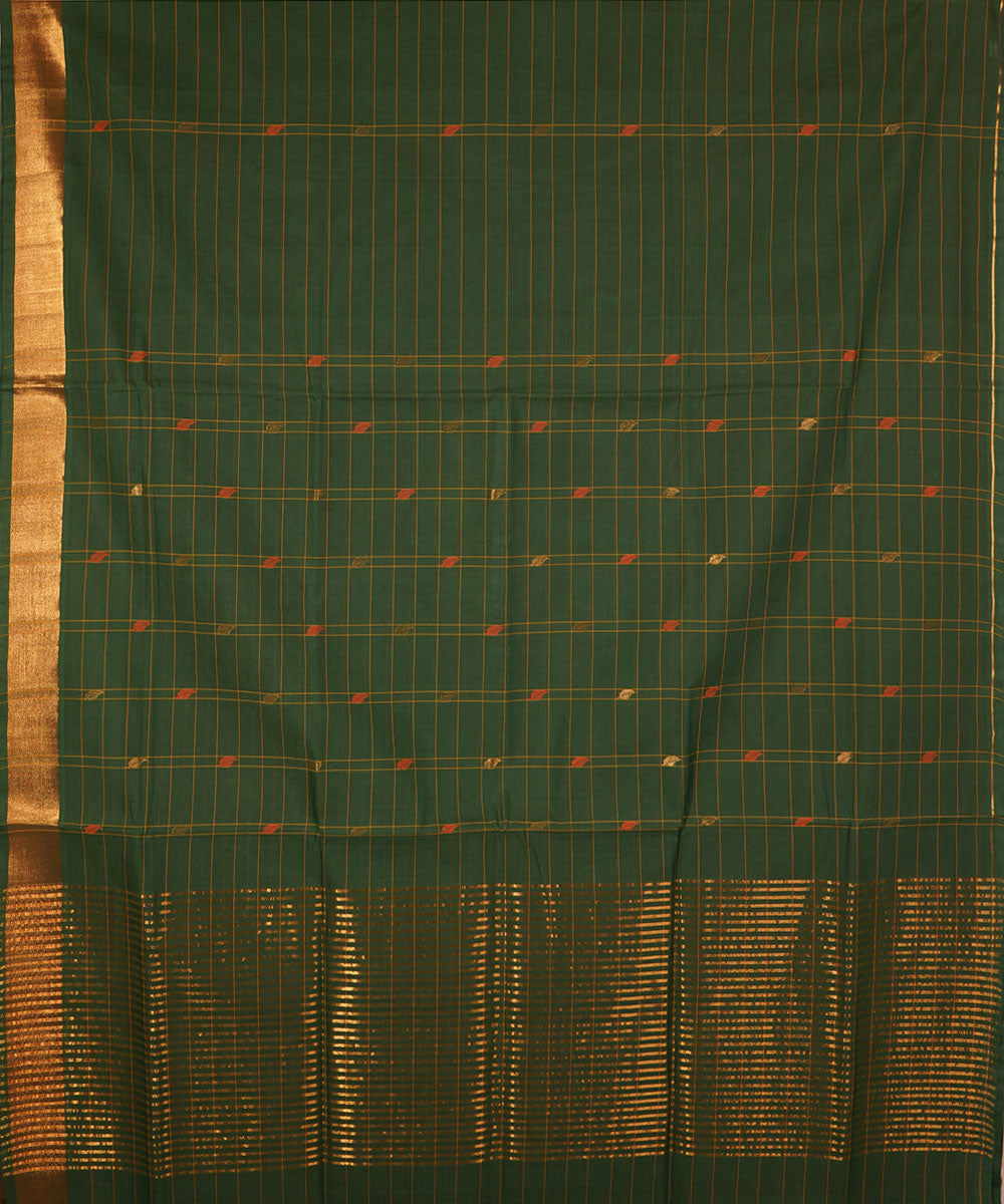 Dark green hand woven cotton venkatagiri saree