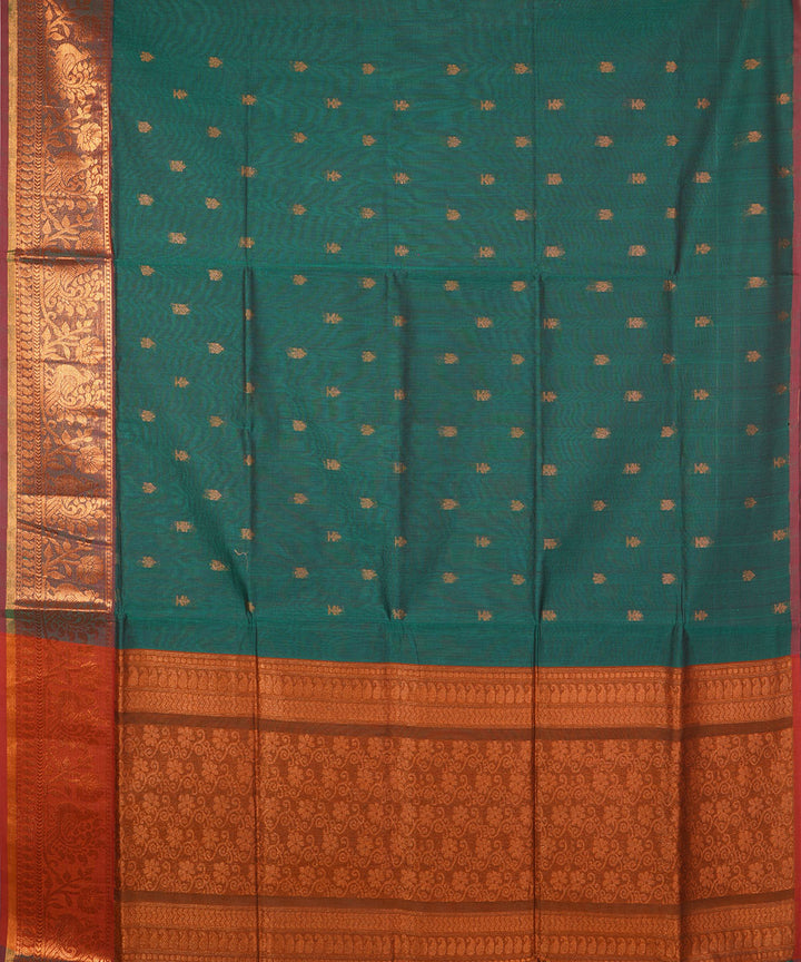 Dark green hand loom cotton venkatagiri saree