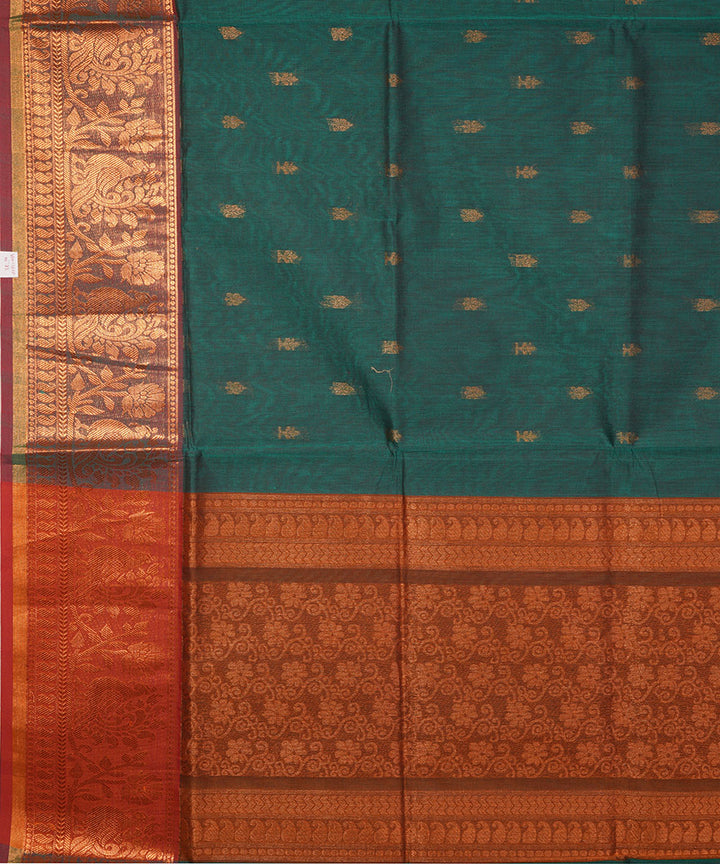 Dark green hand loom cotton venkatagiri saree