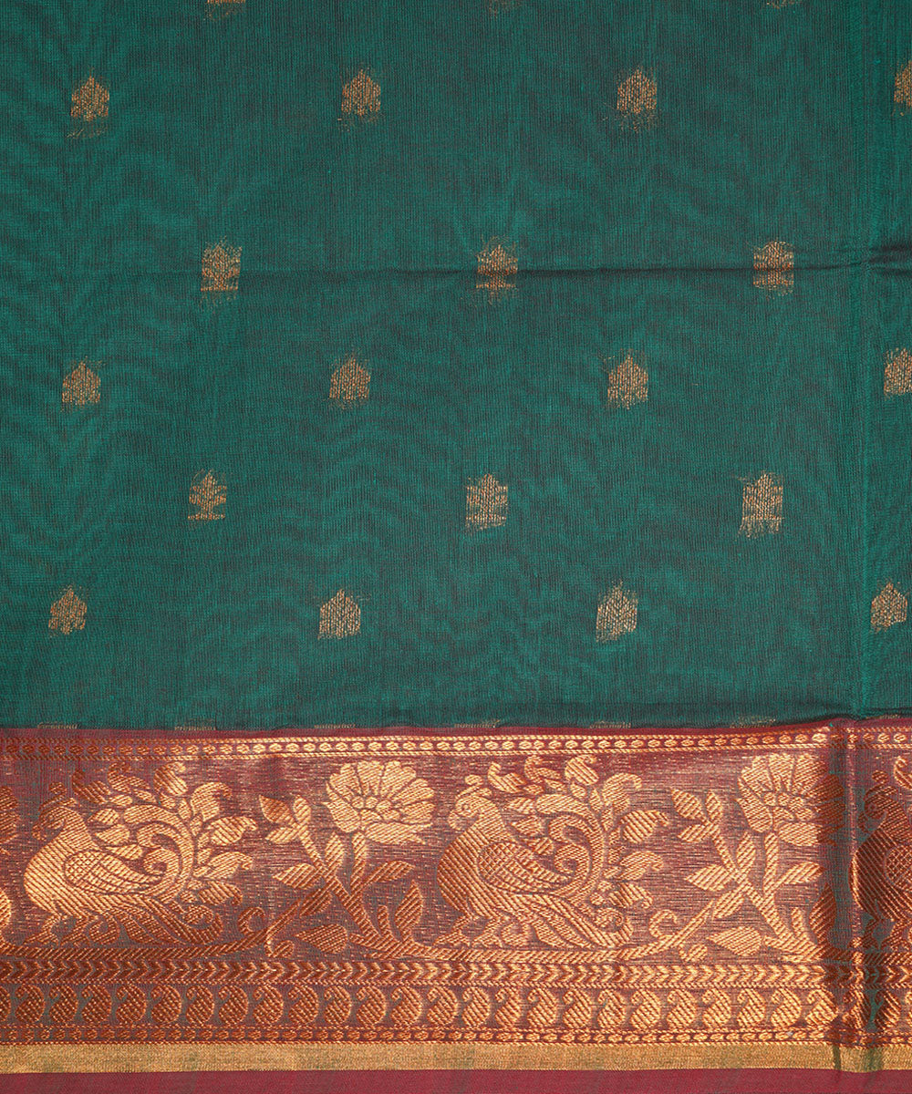 Dark green hand loom cotton venkatagiri saree