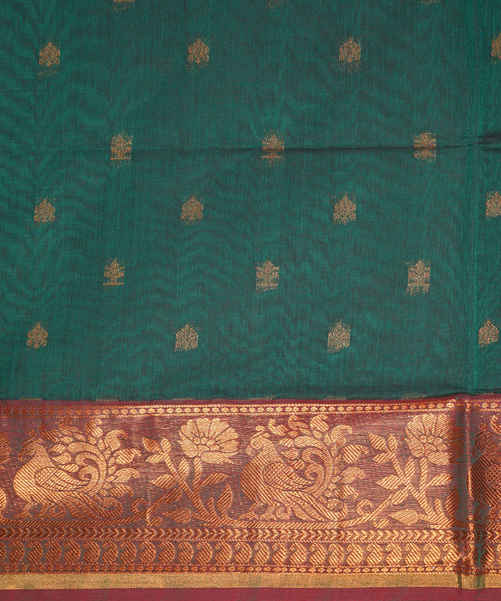 Dark green hand loom cotton venkatagiri saree