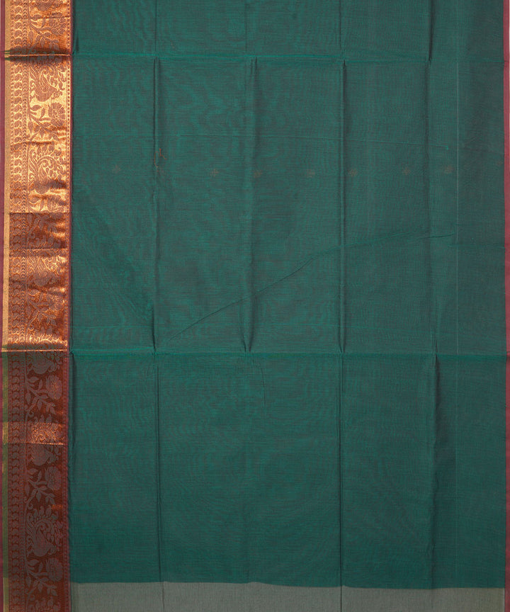 Dark green hand loom cotton venkatagiri saree