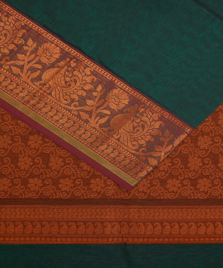 Dark green hand loom cotton venkatagiri saree