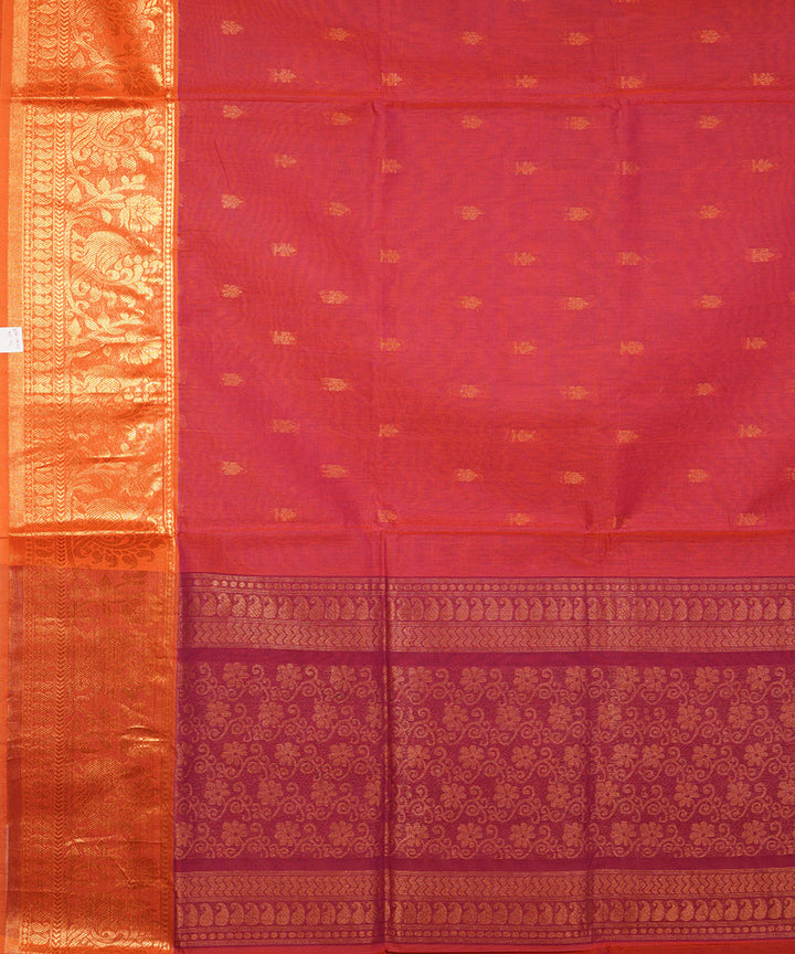 Red pink handwoven cotton venkatagiri saree