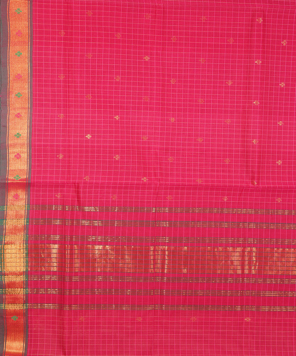 Pink handwoven cotton venkatagiri saree