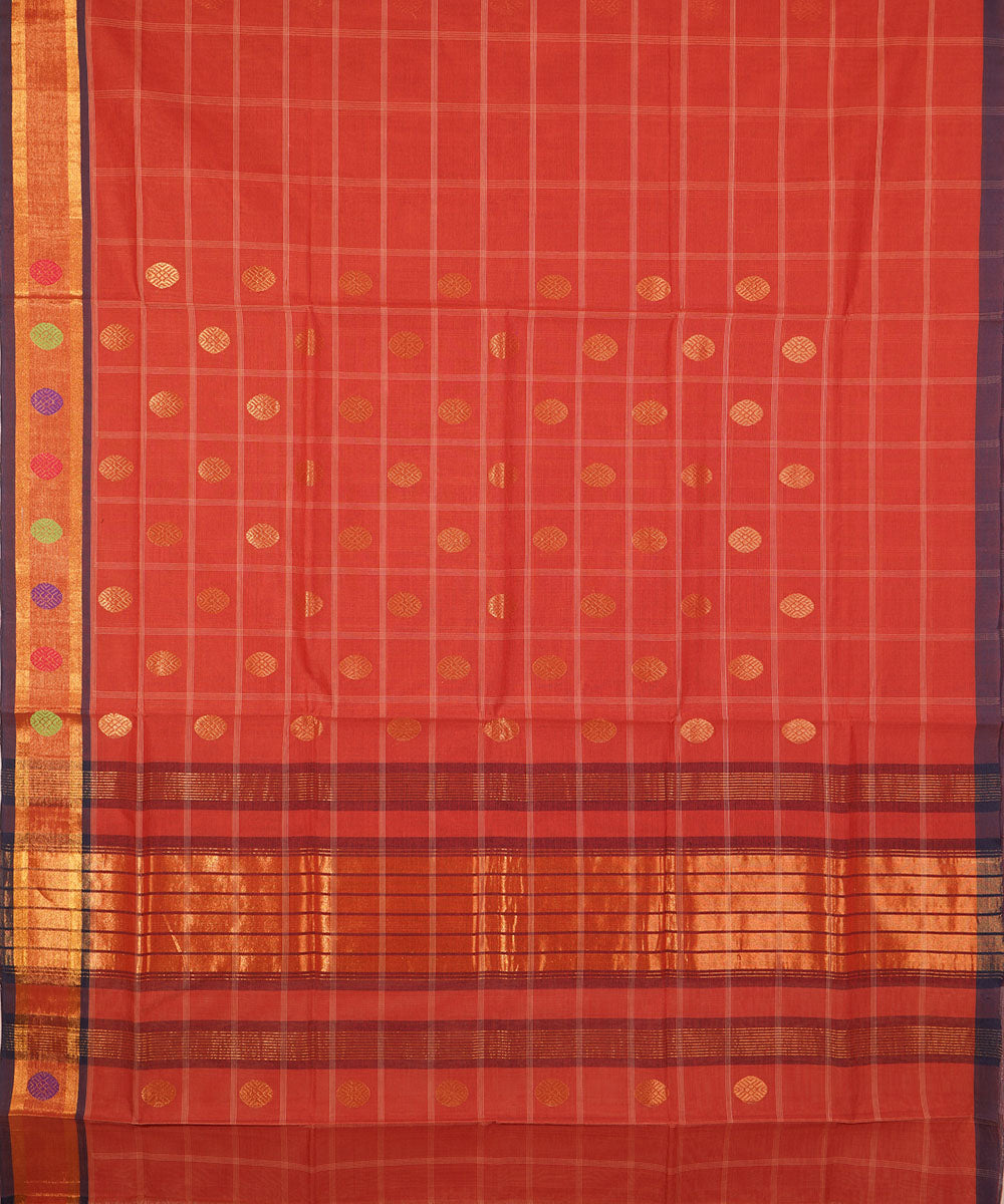 Brick red handwoven cotton venkatagiri saree
