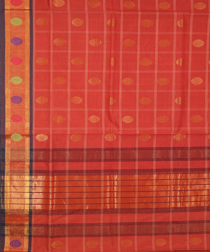 Brick red handwoven cotton venkatagiri saree