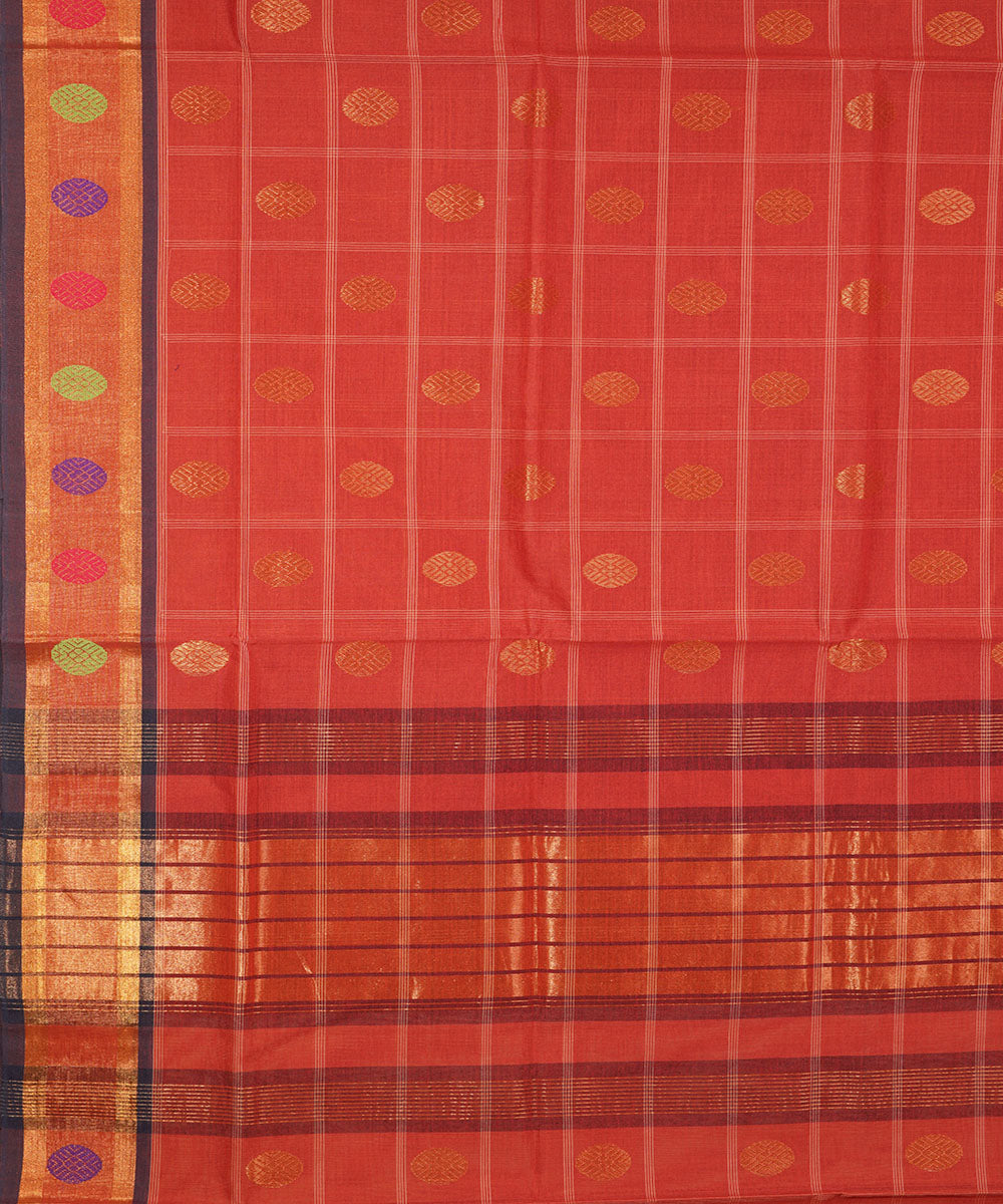 Brick red handwoven cotton venkatagiri saree