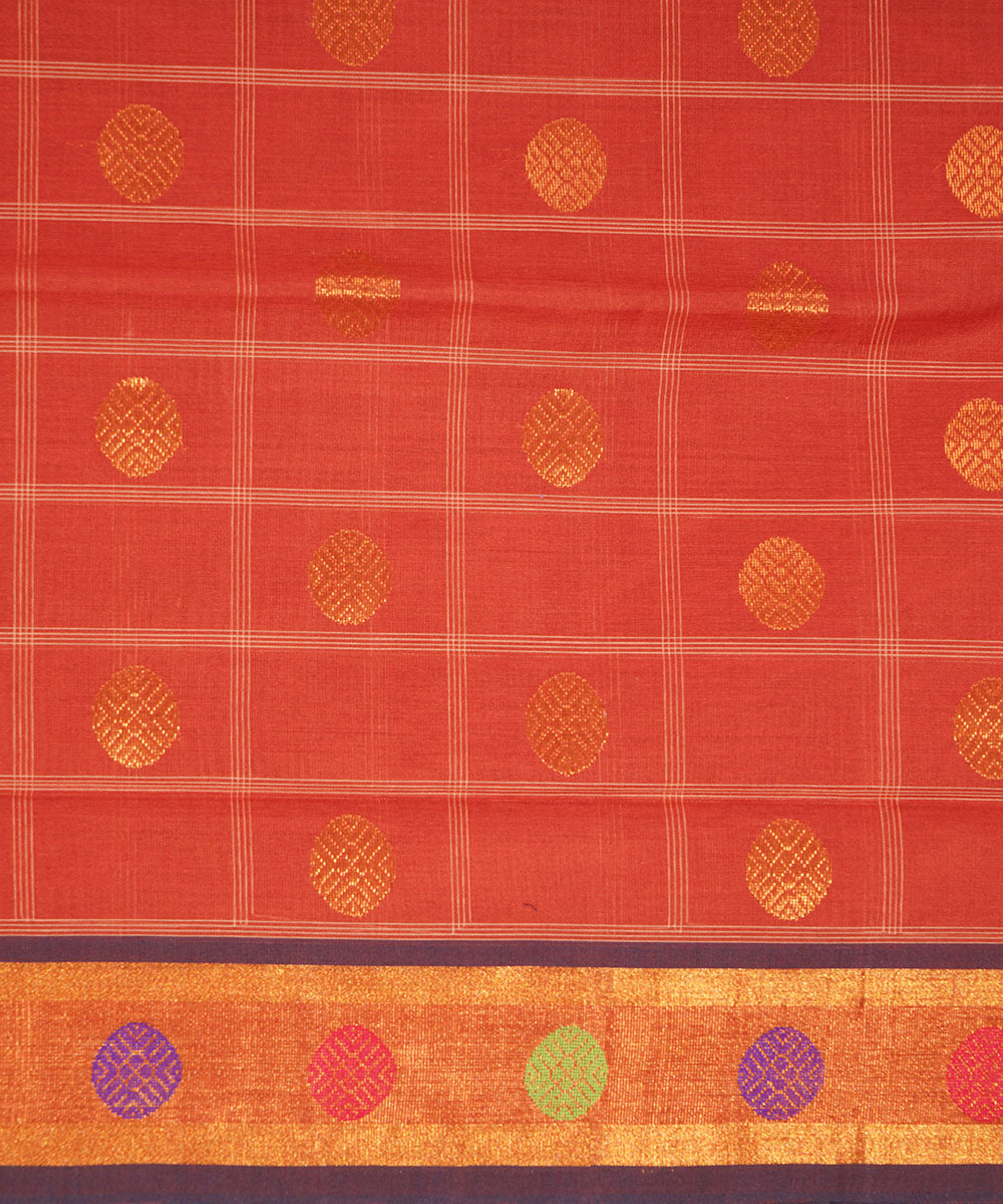 Brick red handwoven cotton venkatagiri saree
