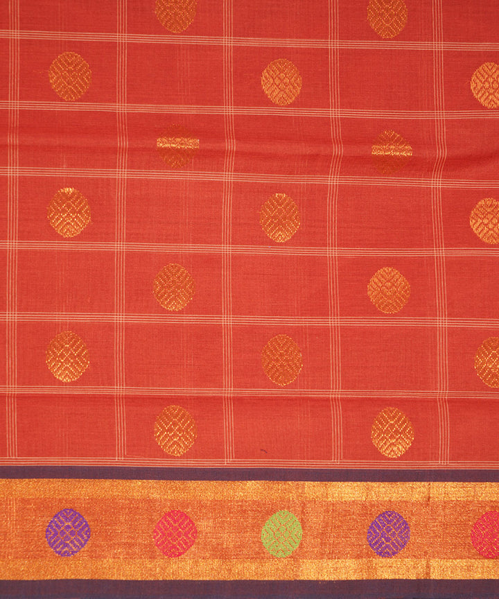 Brick red handwoven cotton venkatagiri saree