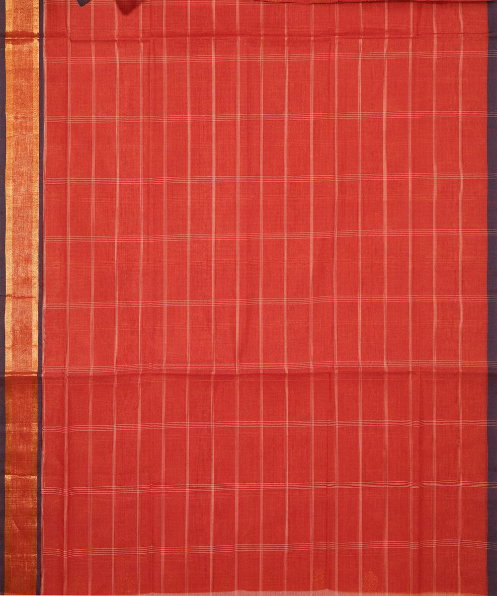 Brick red handwoven cotton venkatagiri saree
