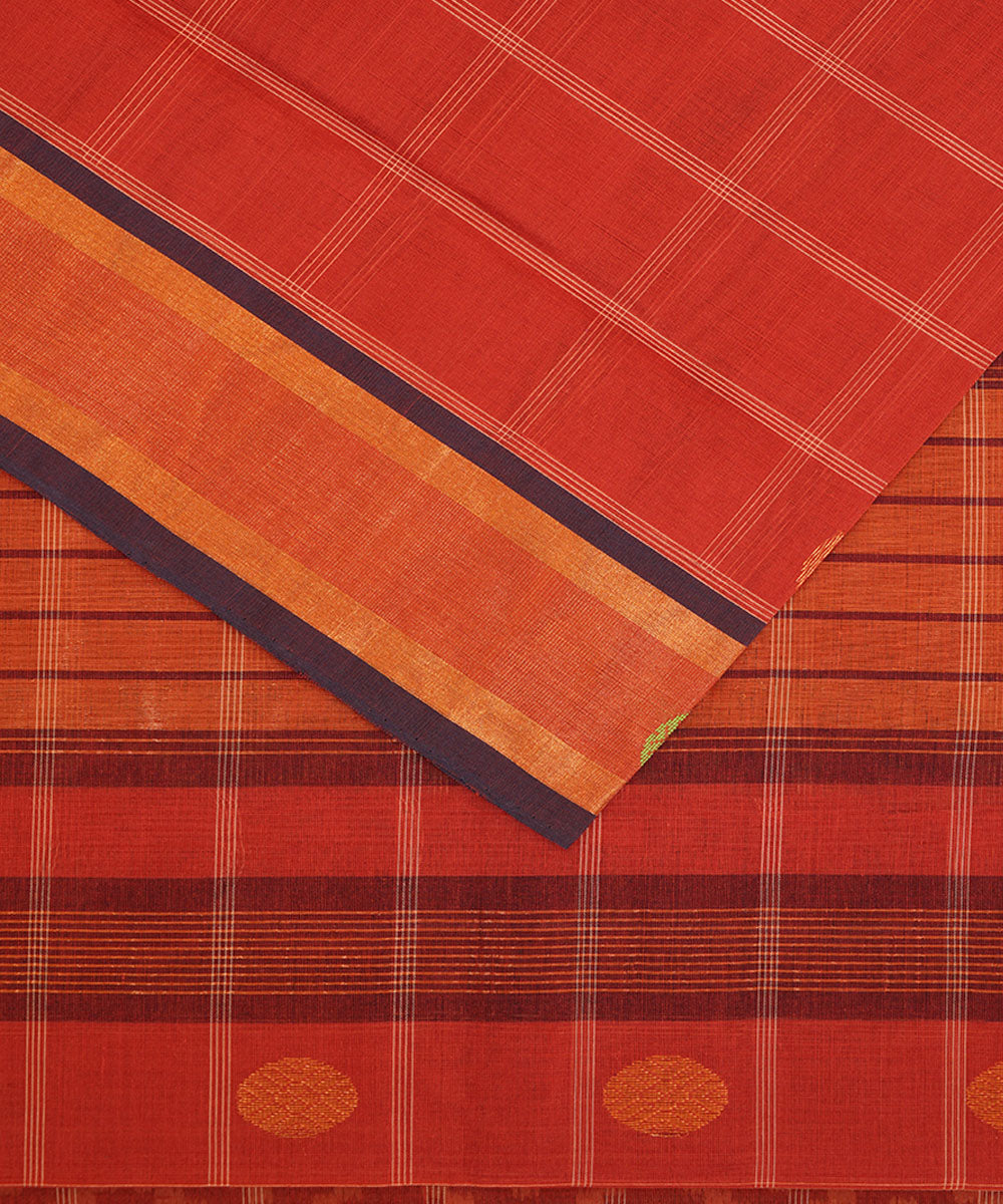 Brick red handwoven cotton venkatagiri saree