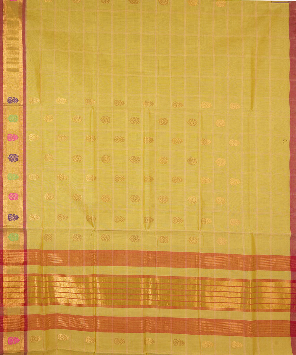 Peach yellow handwoven cotton venkatagiri saree