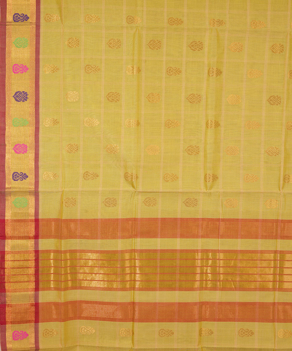Peach yellow handwoven cotton venkatagiri saree