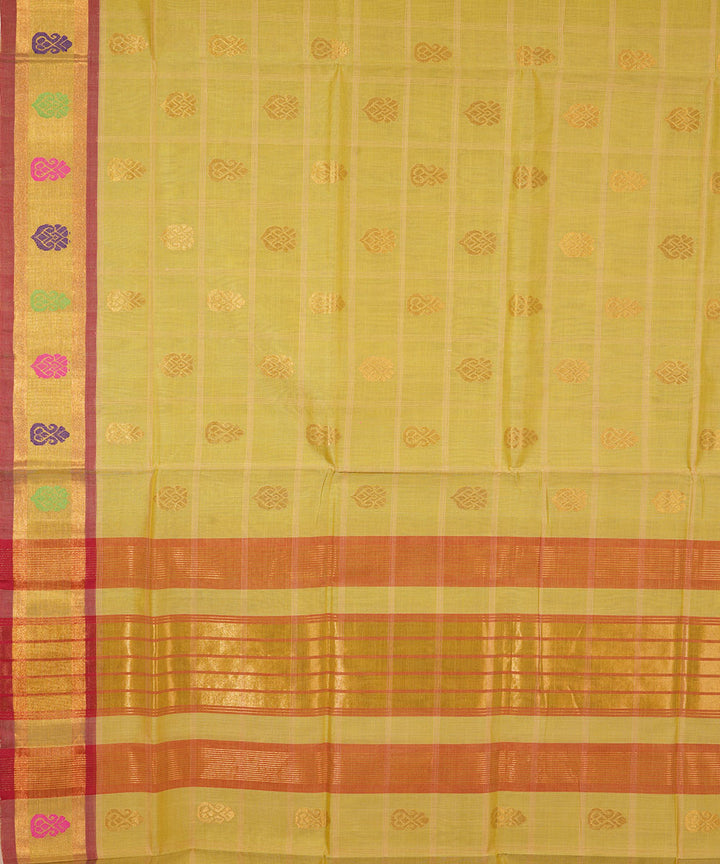 Peach yellow handwoven cotton venkatagiri saree