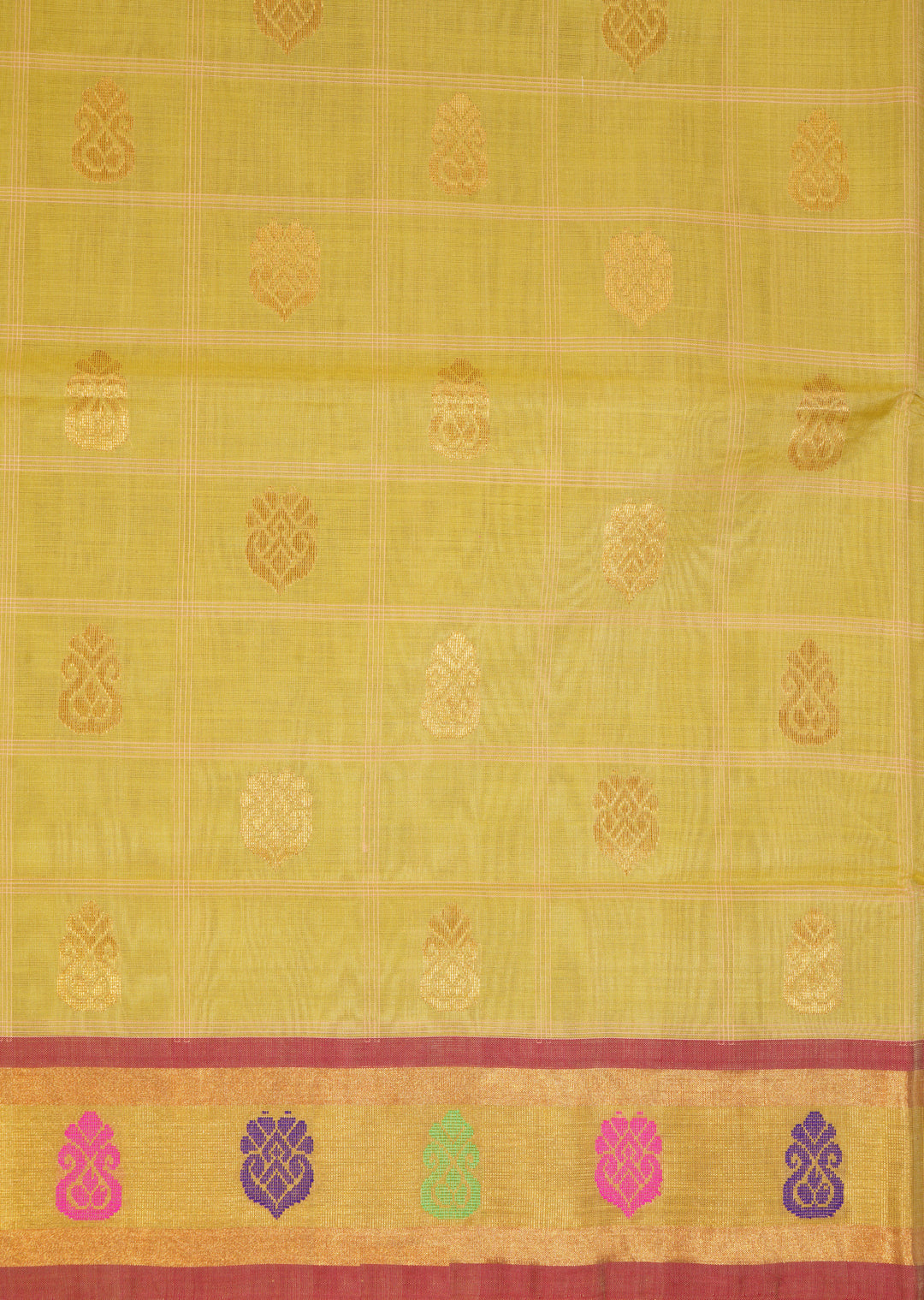 Peach yellow handwoven cotton venkatagiri saree