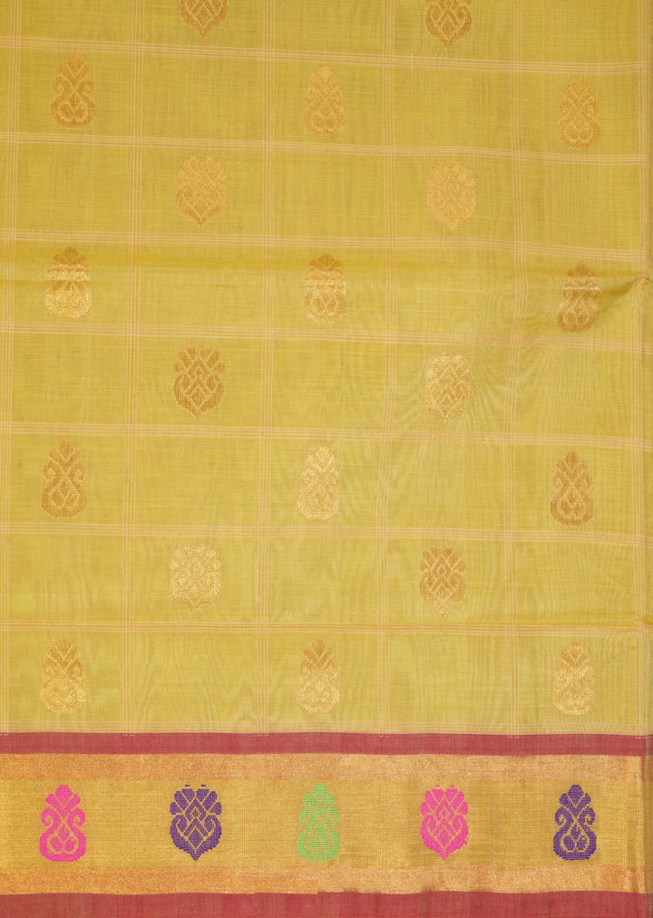 Peach yellow handwoven cotton venkatagiri saree