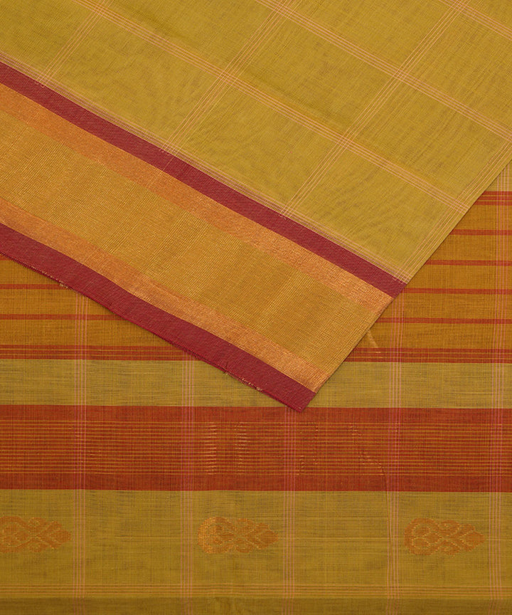 Peach yellow handwoven cotton venkatagiri saree