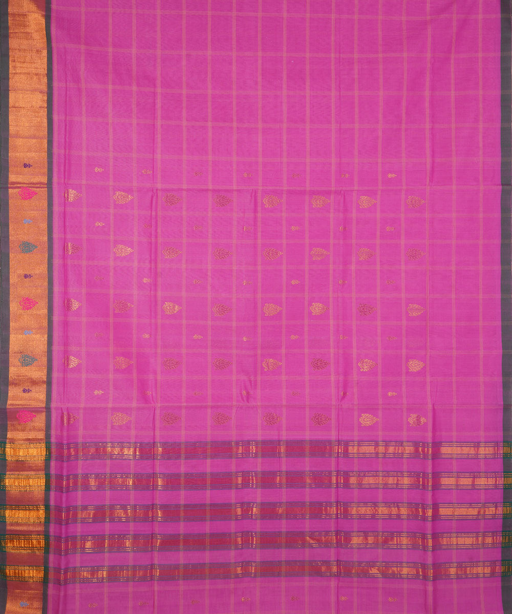 Violet pink handwoven cotton venkatagiri saree