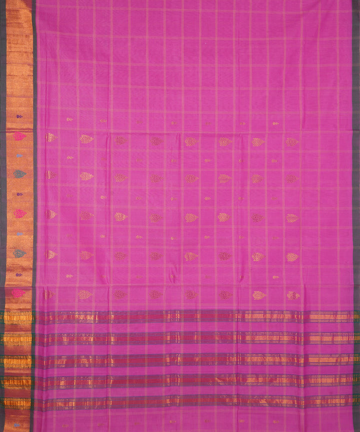 Violet pink handwoven cotton venkatagiri saree