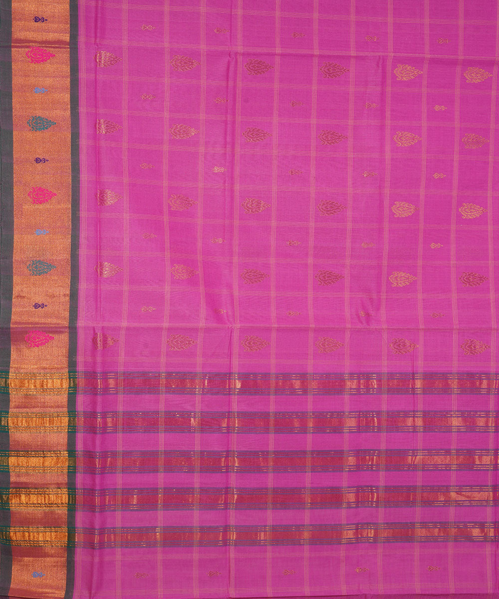 Violet pink handwoven cotton venkatagiri saree
