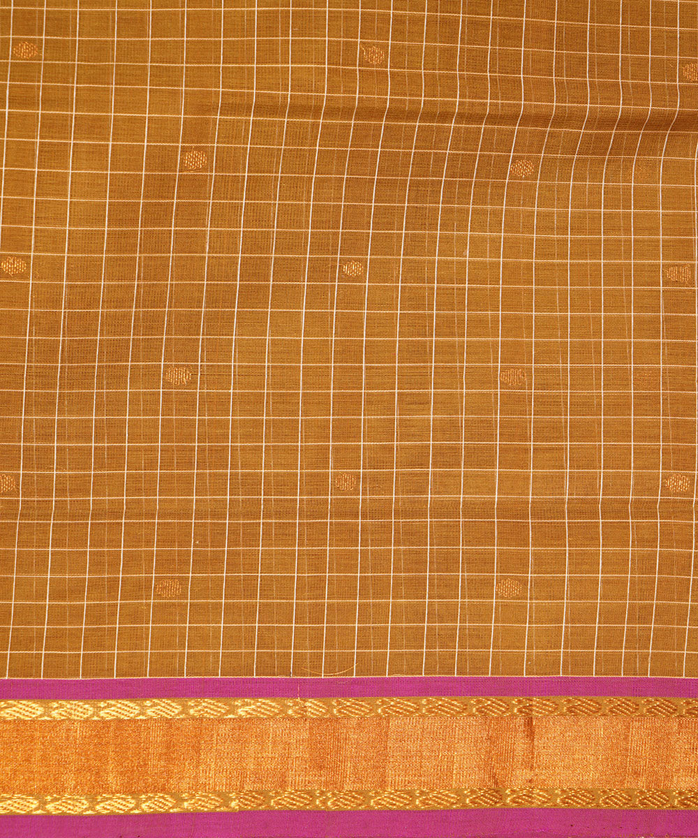 Mustard brown handwoven cotton venkatagiri saree