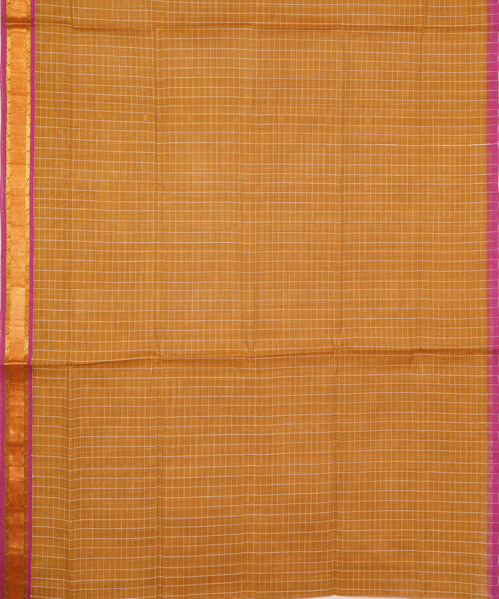 Mustard brown handwoven cotton venkatagiri saree