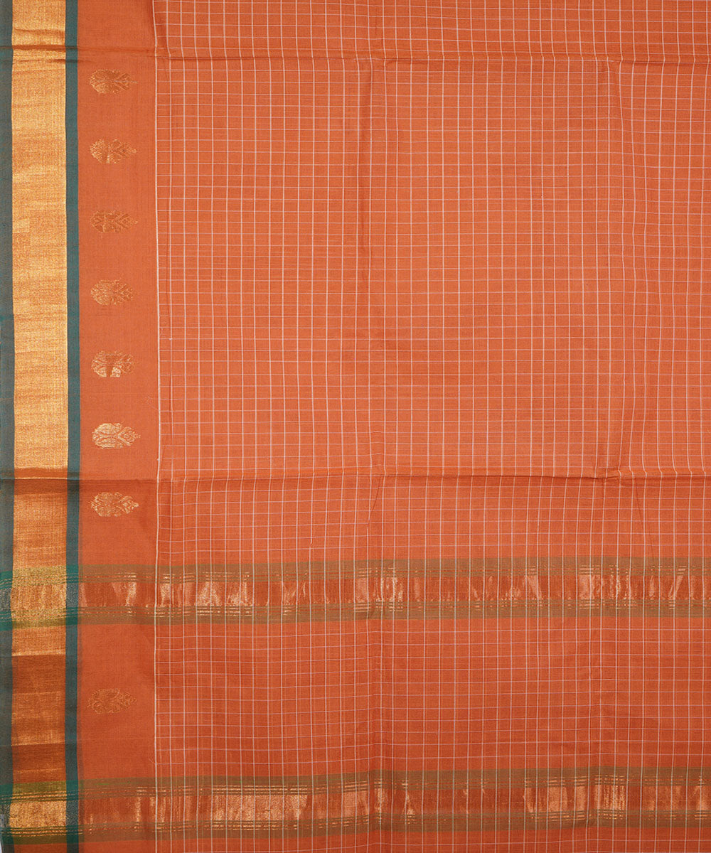 Peach handwoven cotton venkatagiri saree