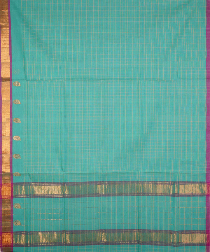 Turquoise handwoven cotton venkatagiri saree