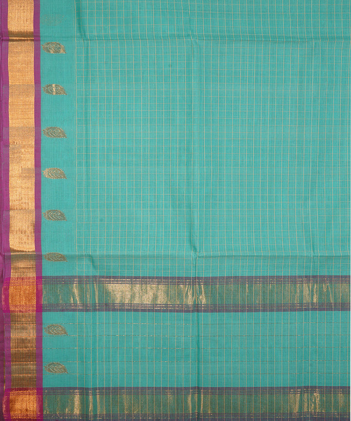Turquoise handwoven cotton venkatagiri saree