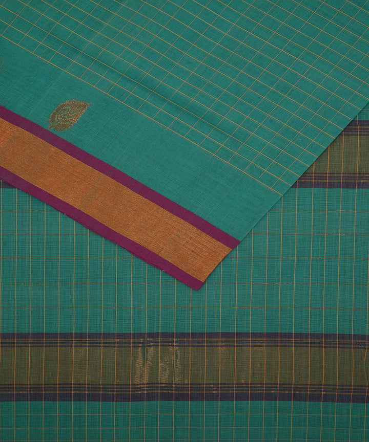 Turquoise handwoven cotton venkatagiri saree