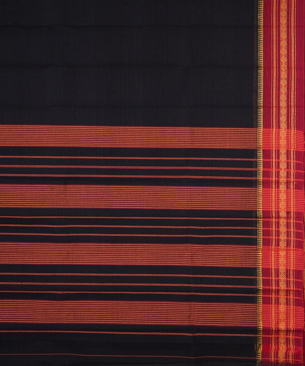 Black handwoven cotton narayanpet saree