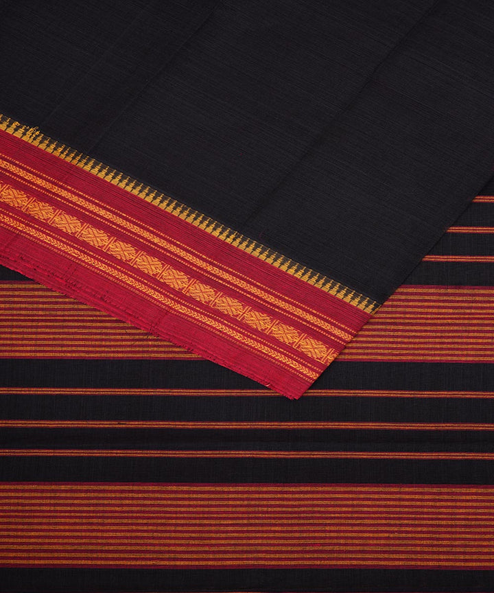 Black handwoven cotton narayanpet saree