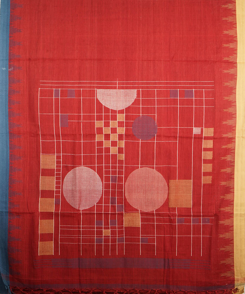 Red natural dyed cotton handwoven srikakulam kuppadam jamdani saree