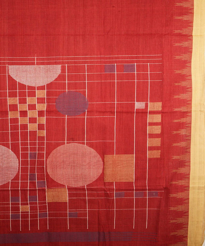 Red natural dyed cotton handwoven srikakulam kuppadam jamdani saree