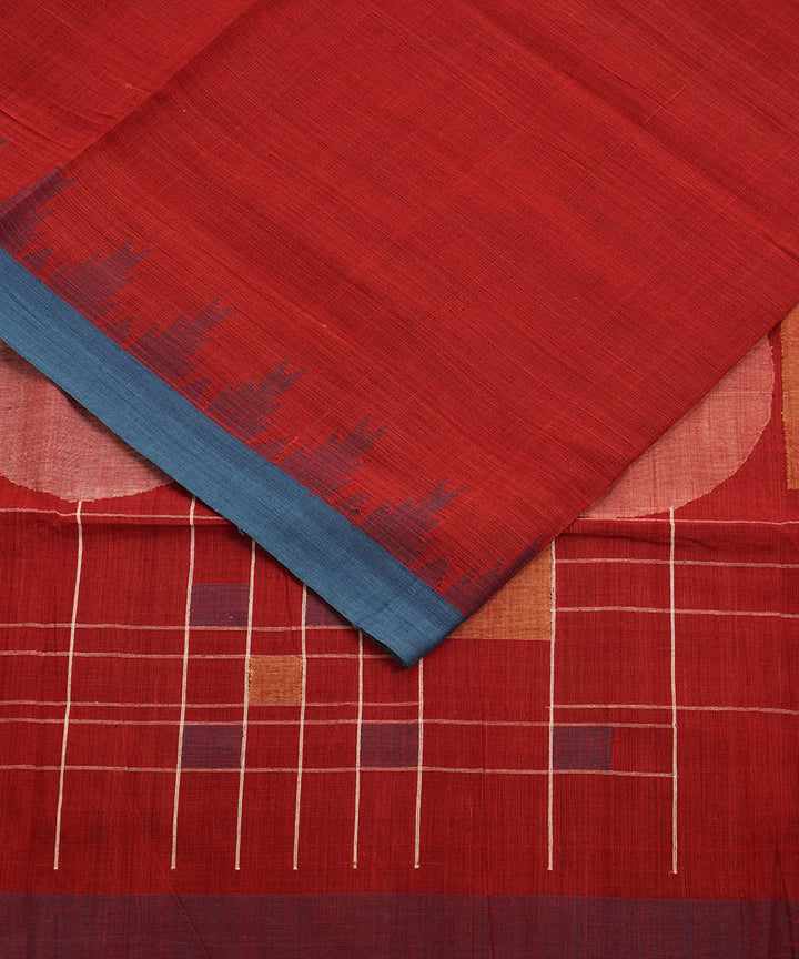 Red natural dyed cotton handwoven srikakulam kuppadam jamdani saree