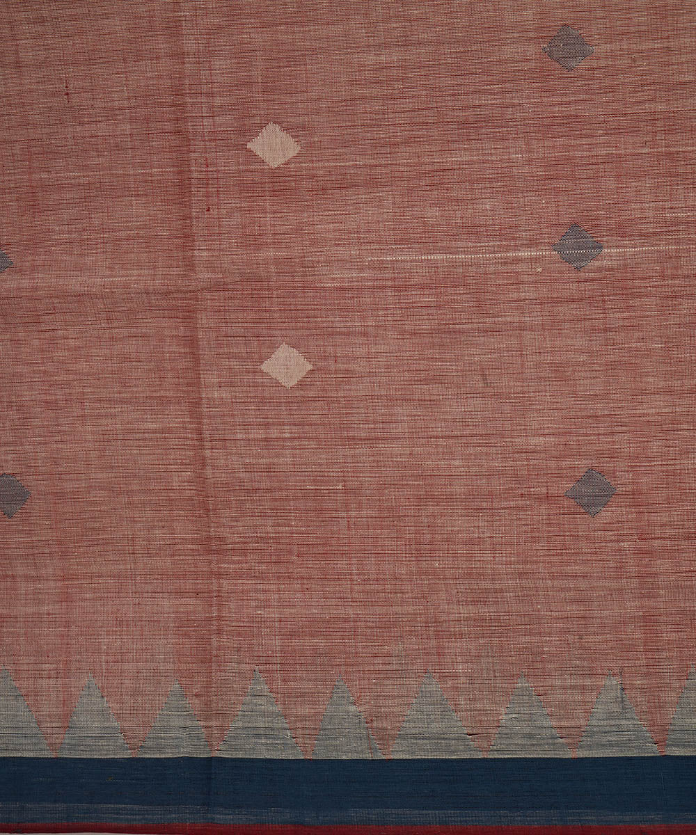 Light peach natural dyed cotton handwoven srikakulam kuppadam jamdani saree