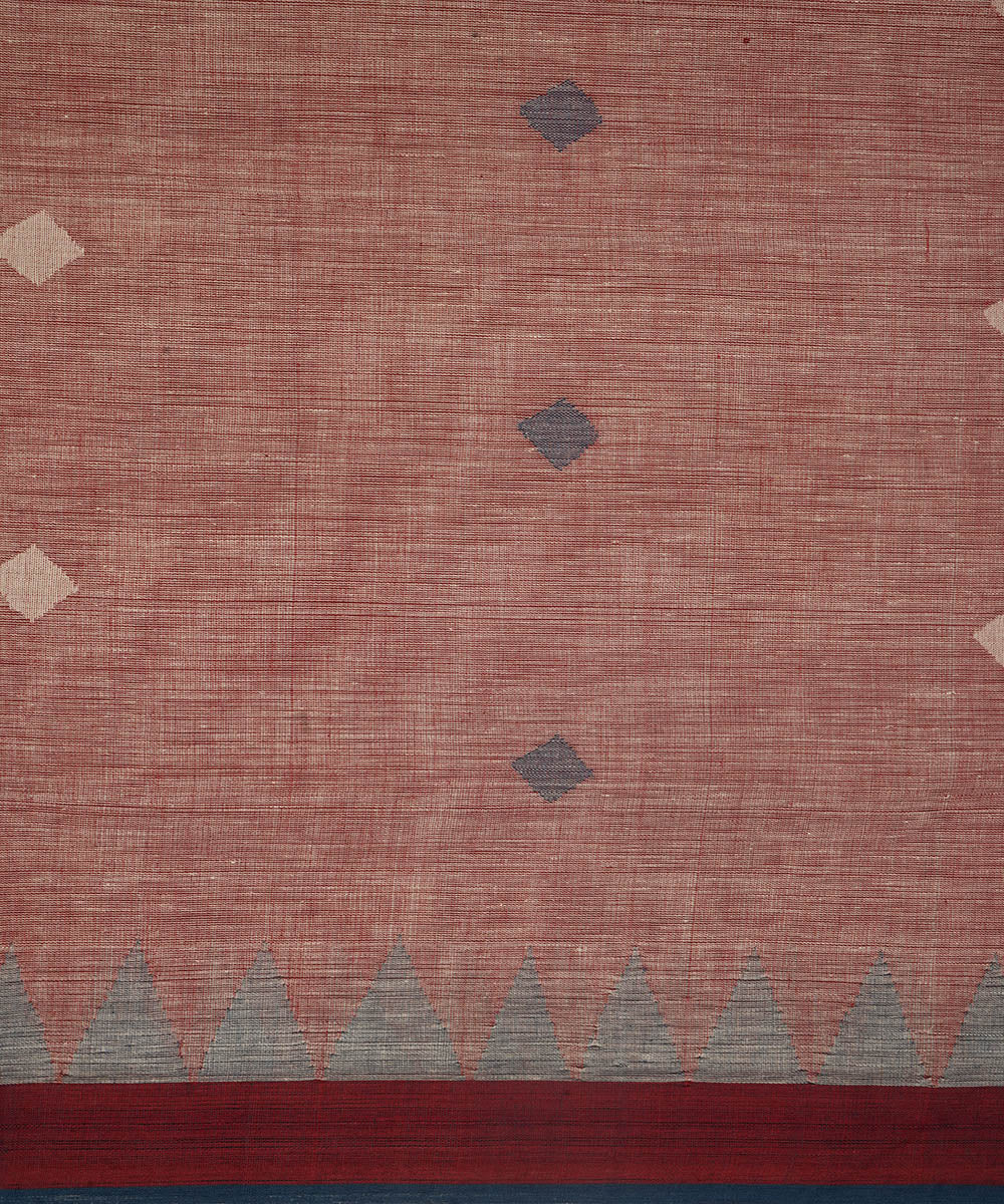 Light peach natural dyed cotton handwoven srikakulam kuppadam jamdani saree