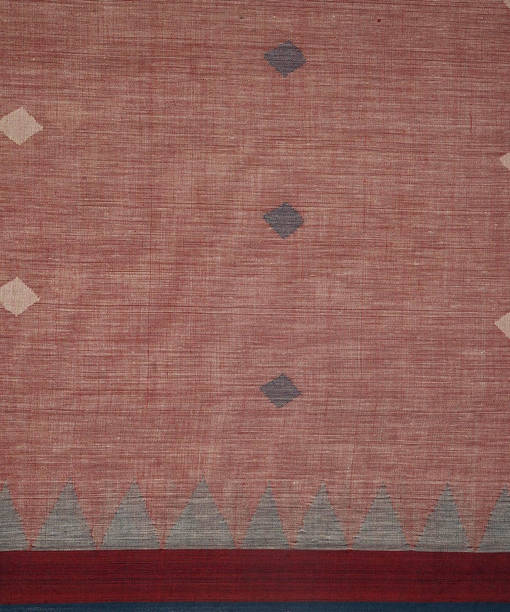 Light peach natural dyed cotton handwoven srikakulam kuppadam jamdani saree