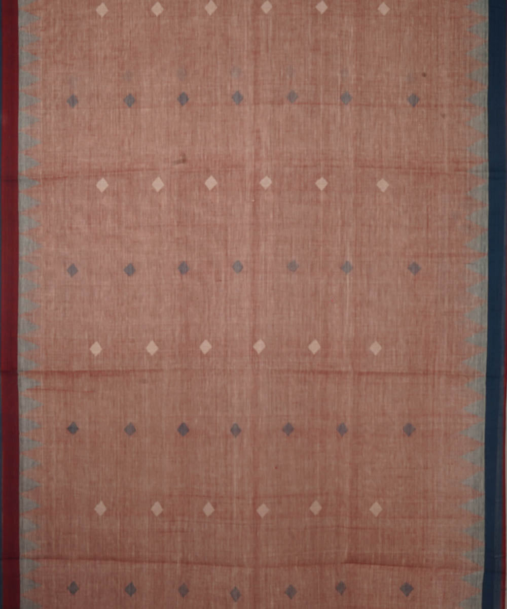 Light peach natural dyed cotton handwoven srikakulam kuppadam jamdani saree