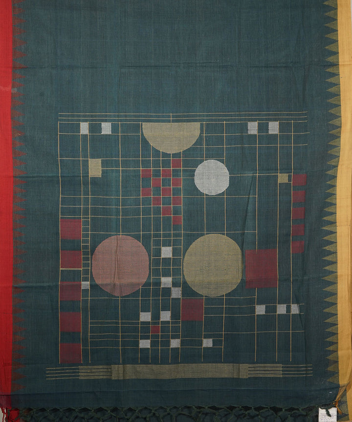 Dark green natural dyed cotton handloom srikakulam kuppadam jamdani saree