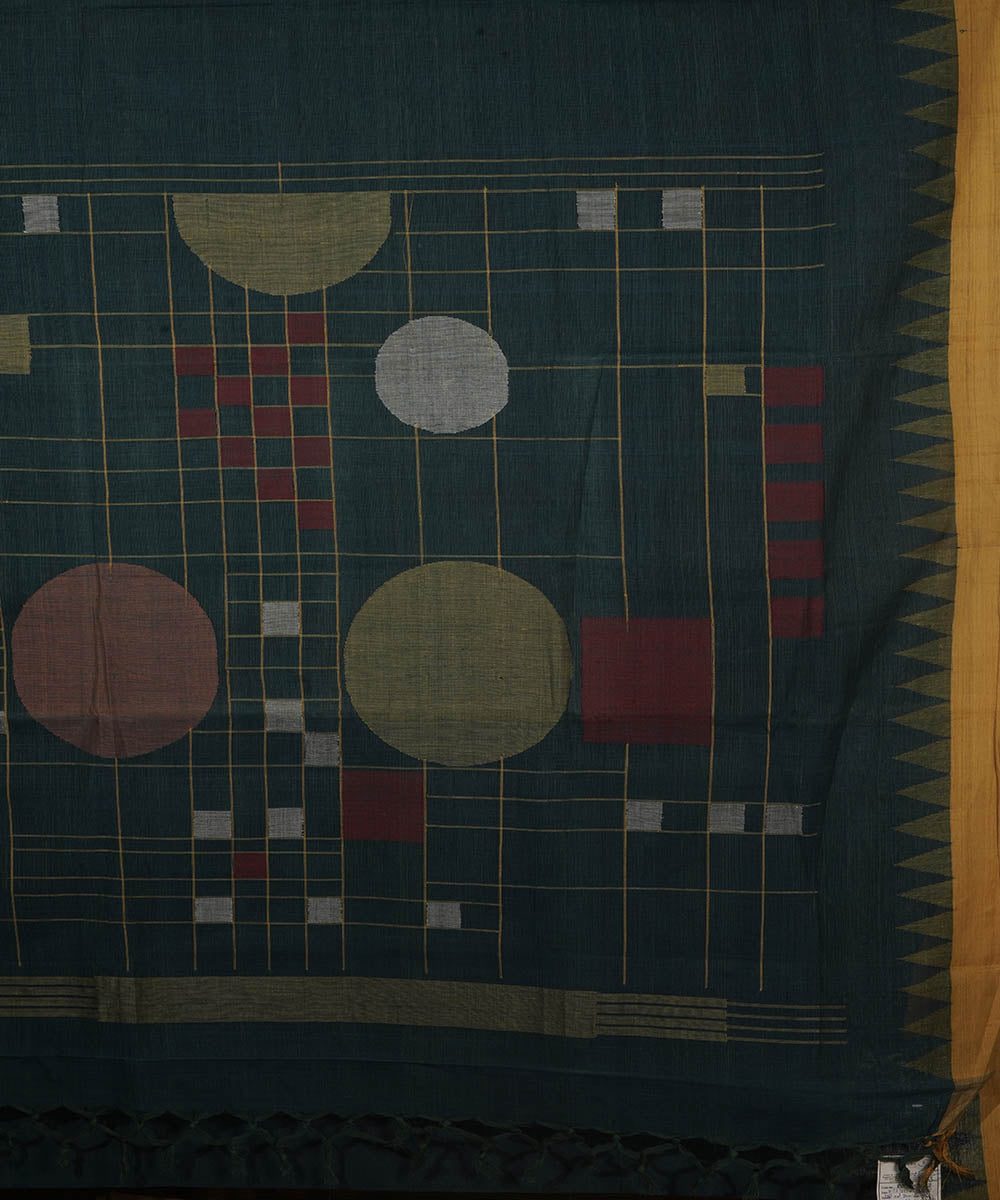 Dark green natural dyed cotton handloom srikakulam kuppadam jamdani saree