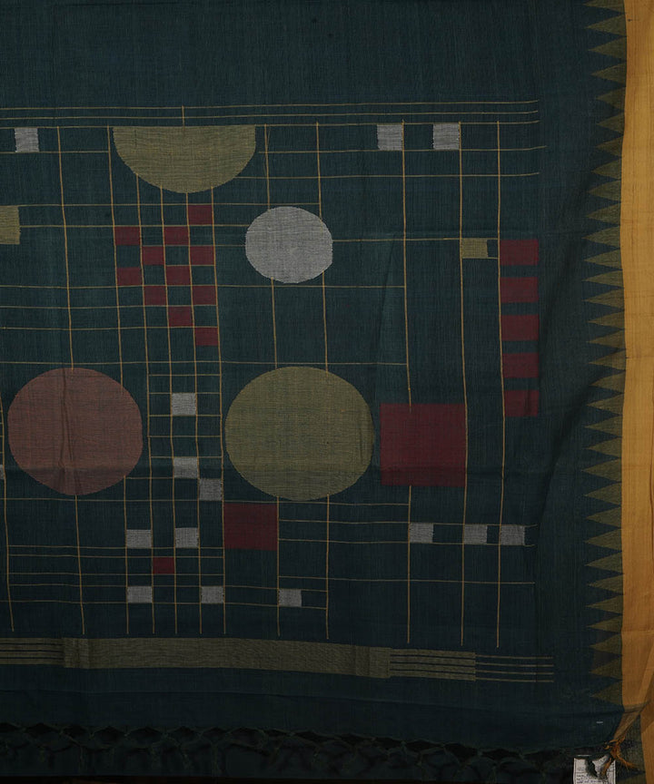 Dark green natural dyed cotton handloom srikakulam kuppadam jamdani saree