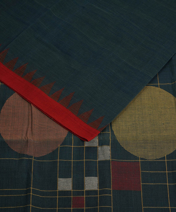 Dark green natural dyed cotton handloom srikakulam kuppadam jamdani saree