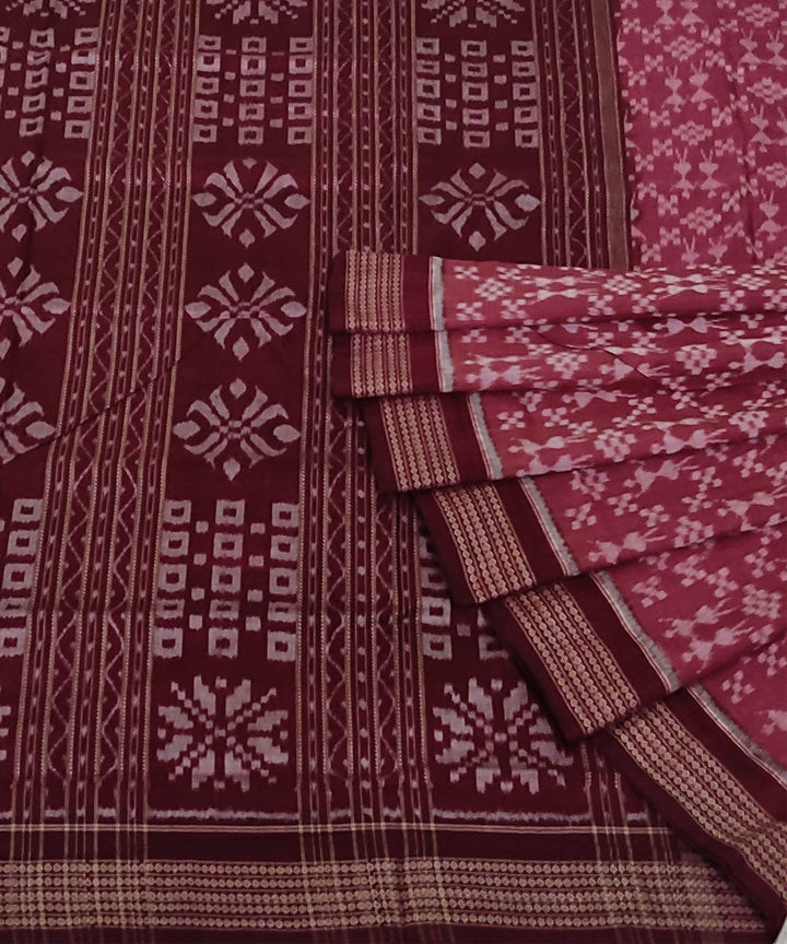 Pink maroon cotton handloom sambalpuri saree