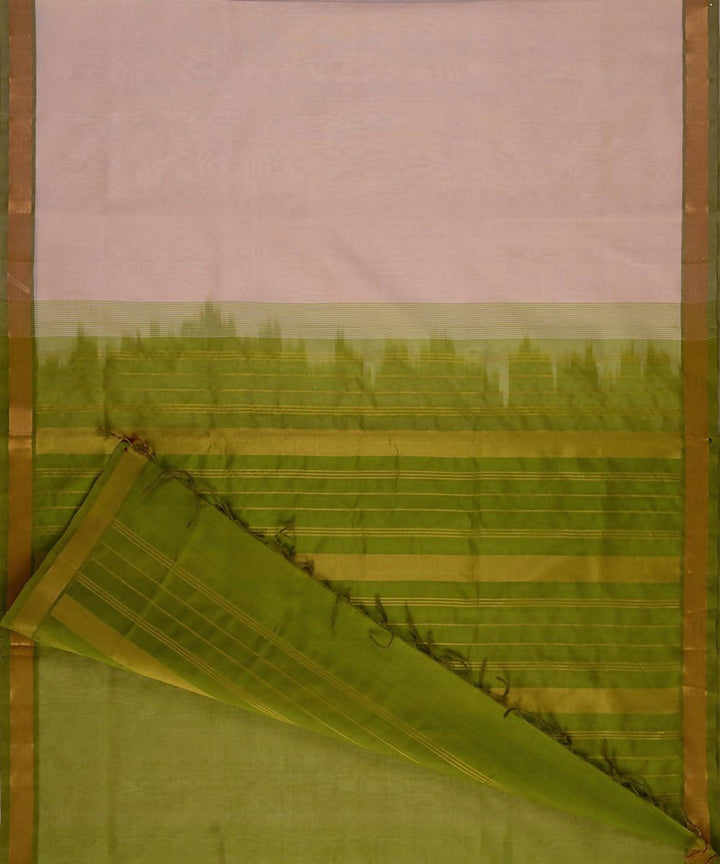 Offwhite kanjivaram silk cotton saree with green border