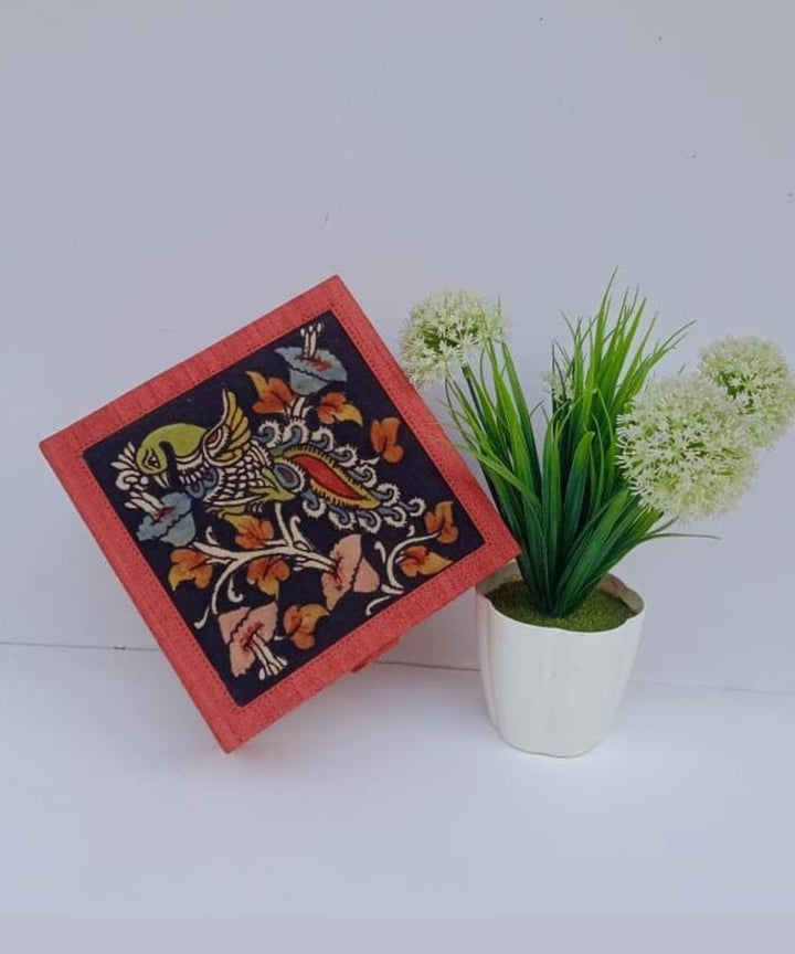 Orange handcrafted ghicha silk kalamkari jewellery box