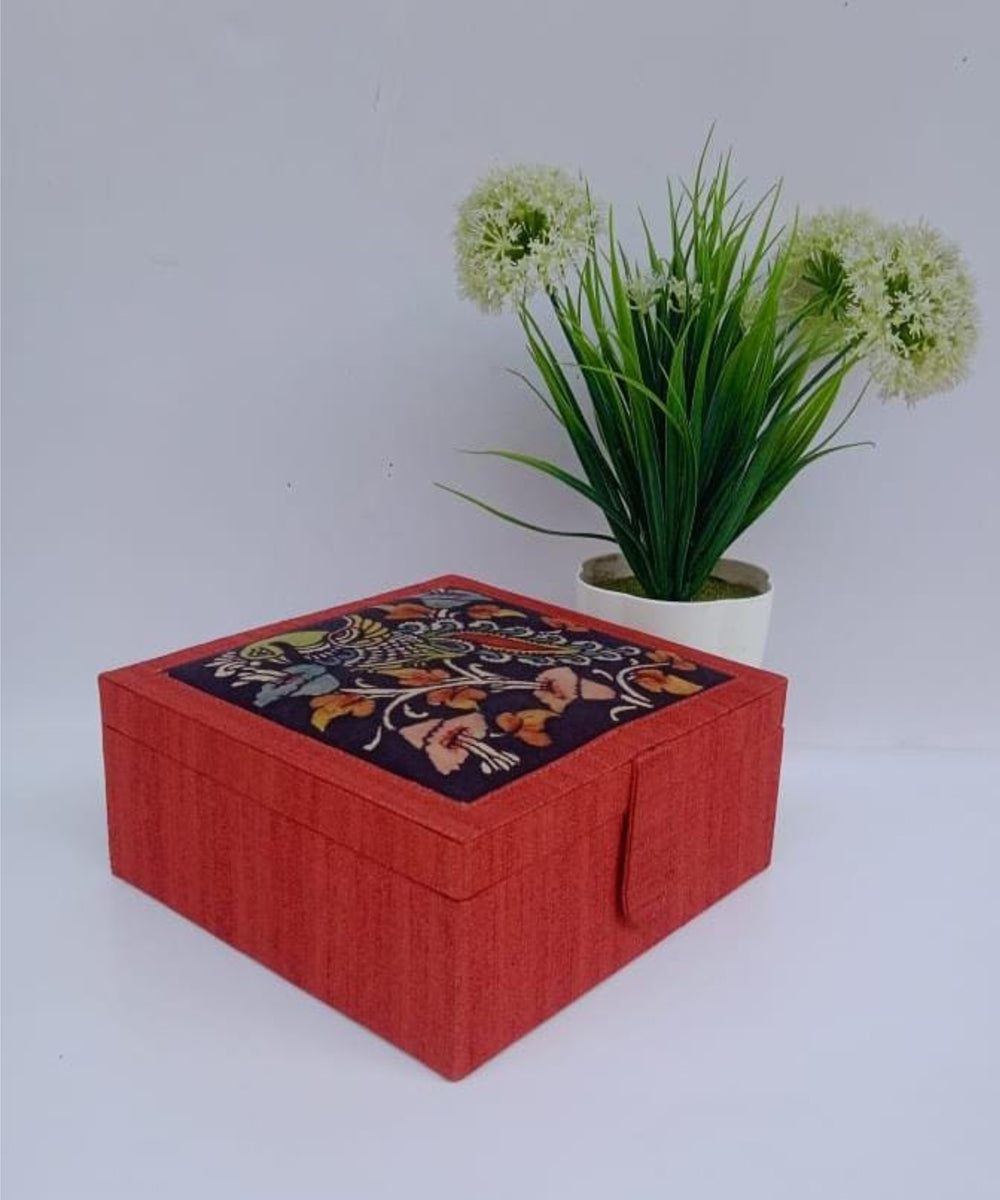 Orange handcrafted ghicha silk kalamkari jewellery box