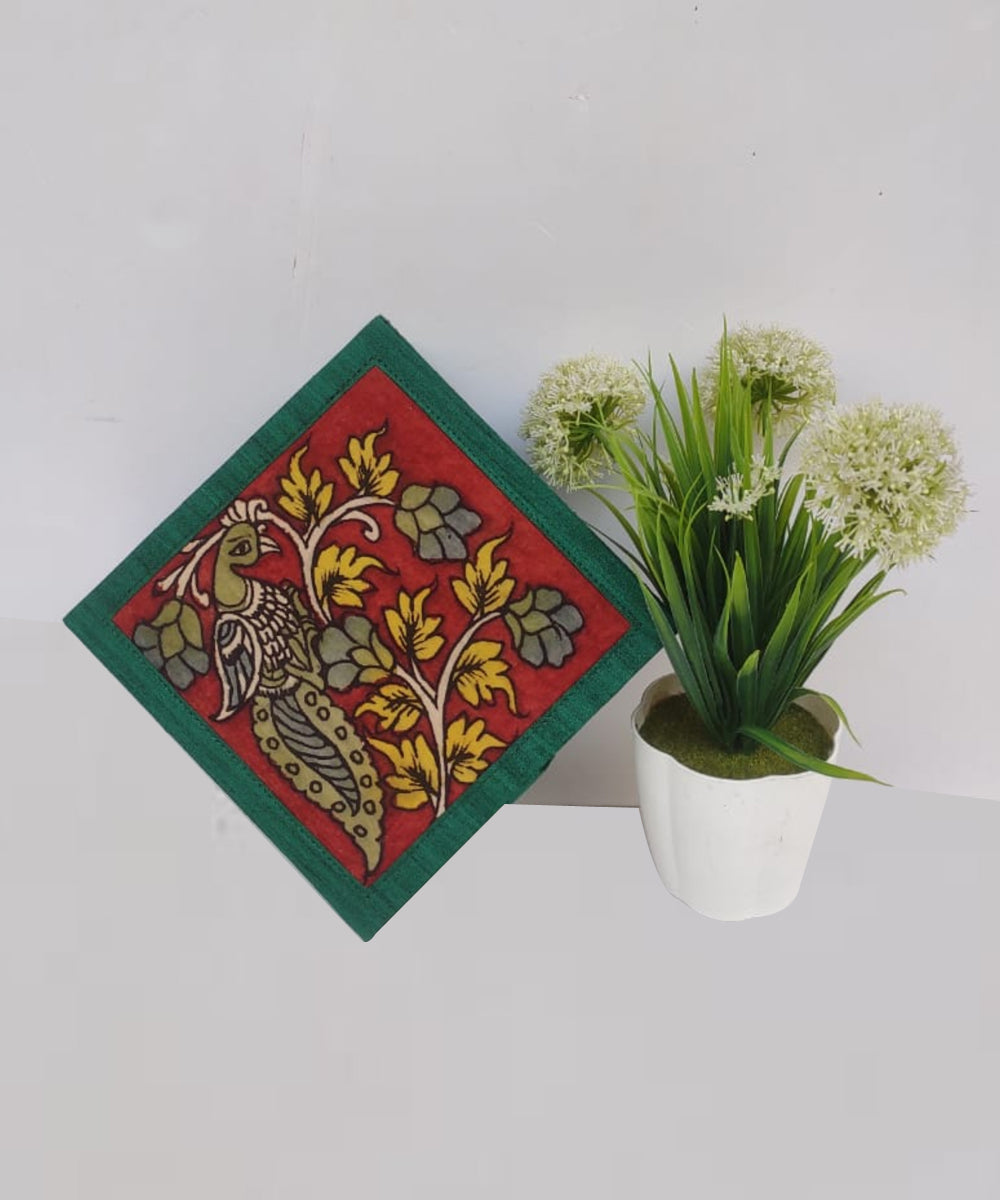 Green handcrafted ghicha silk kalamkari jewellery box